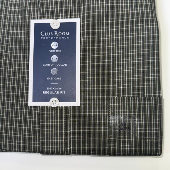 Club Room Men's Nano Check Dress Shirt, Olive/khaki 16 34-35 $60 - Picture 4 of 5